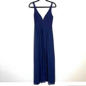 Lulus Elegant Navy Blue Plunge V-Neck Maxi Dress Women Size XS